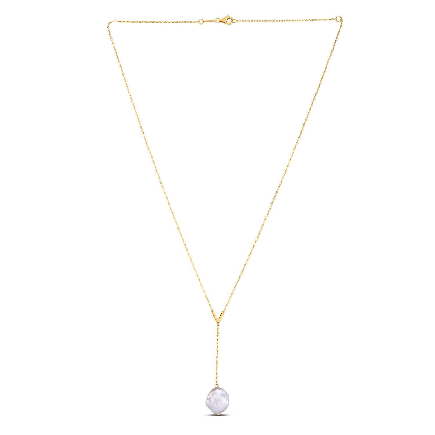14k Yellow Gold Tesoro Pearl Lariat Necklace - 18'' - Apparel & Accessories