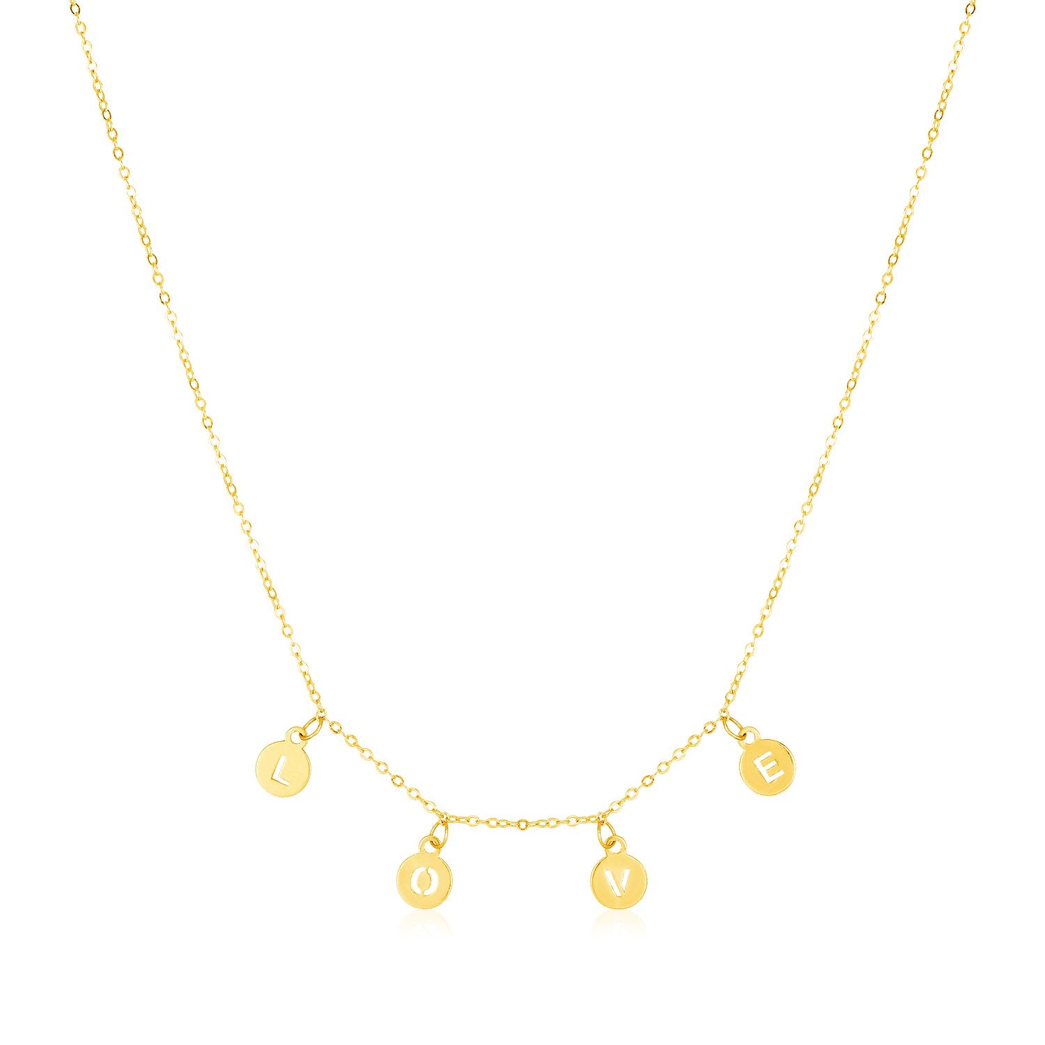 14k Yellow Gold Love Necklace with Circle Drops - 18'' - Apparel & Accessories