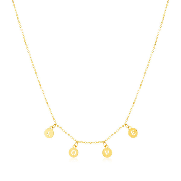 14k Yellow Gold Love Necklace with Circle Drops - 18'' - Apparel & Accessories