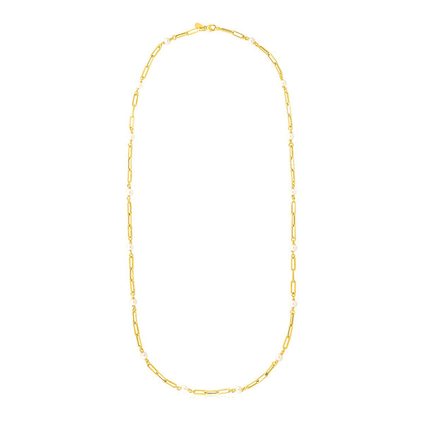14k Yellow Gold Paperclip Chain and Pearl Necklace - 24'' - Apparel & Accessories