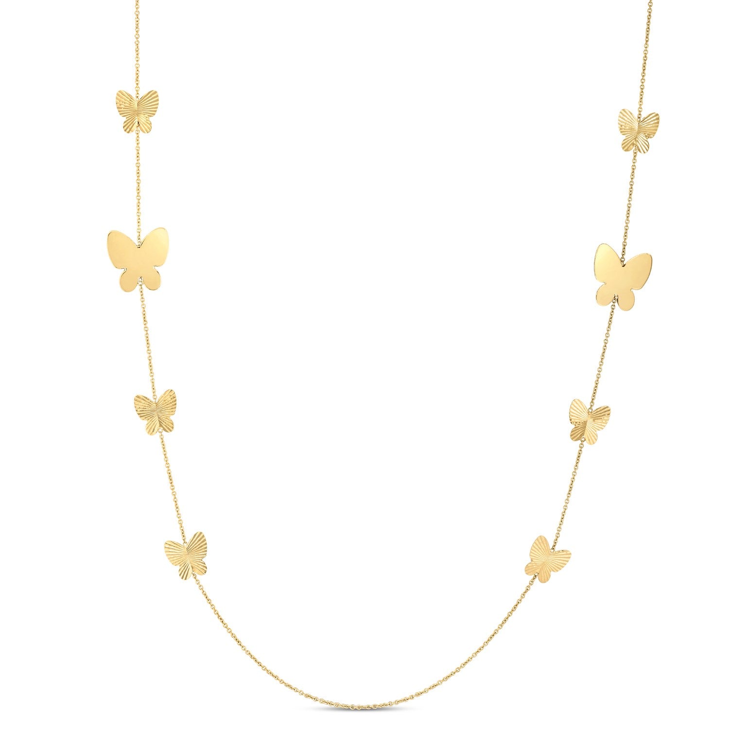 14k Yellow Gold Papillon Graduated Butterfly Necklace - 26'' - Apparel & Accessories