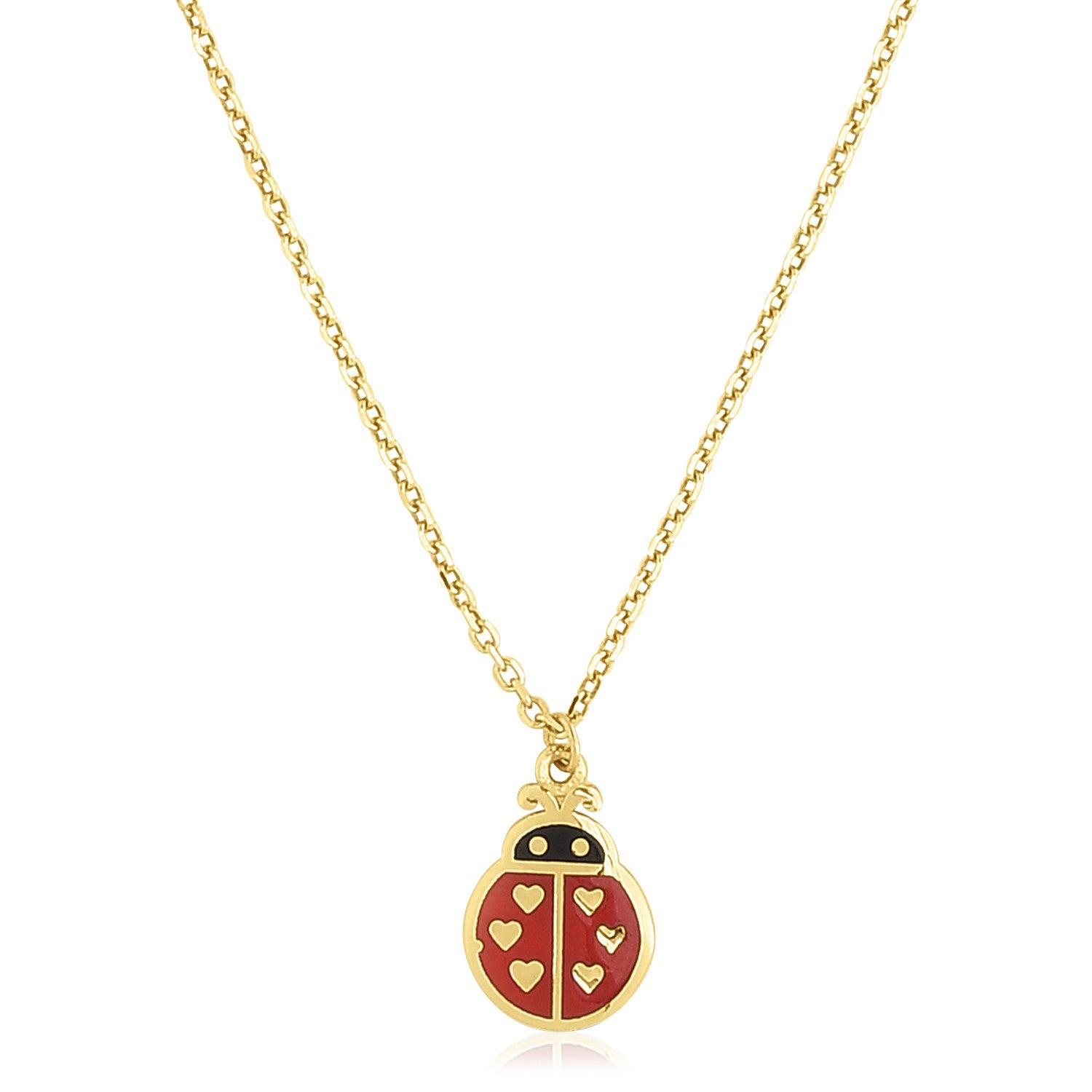 14k Yellow Gold High Polish Ladybug Enamel Necklace - 18'' - Apparel & Accessories
