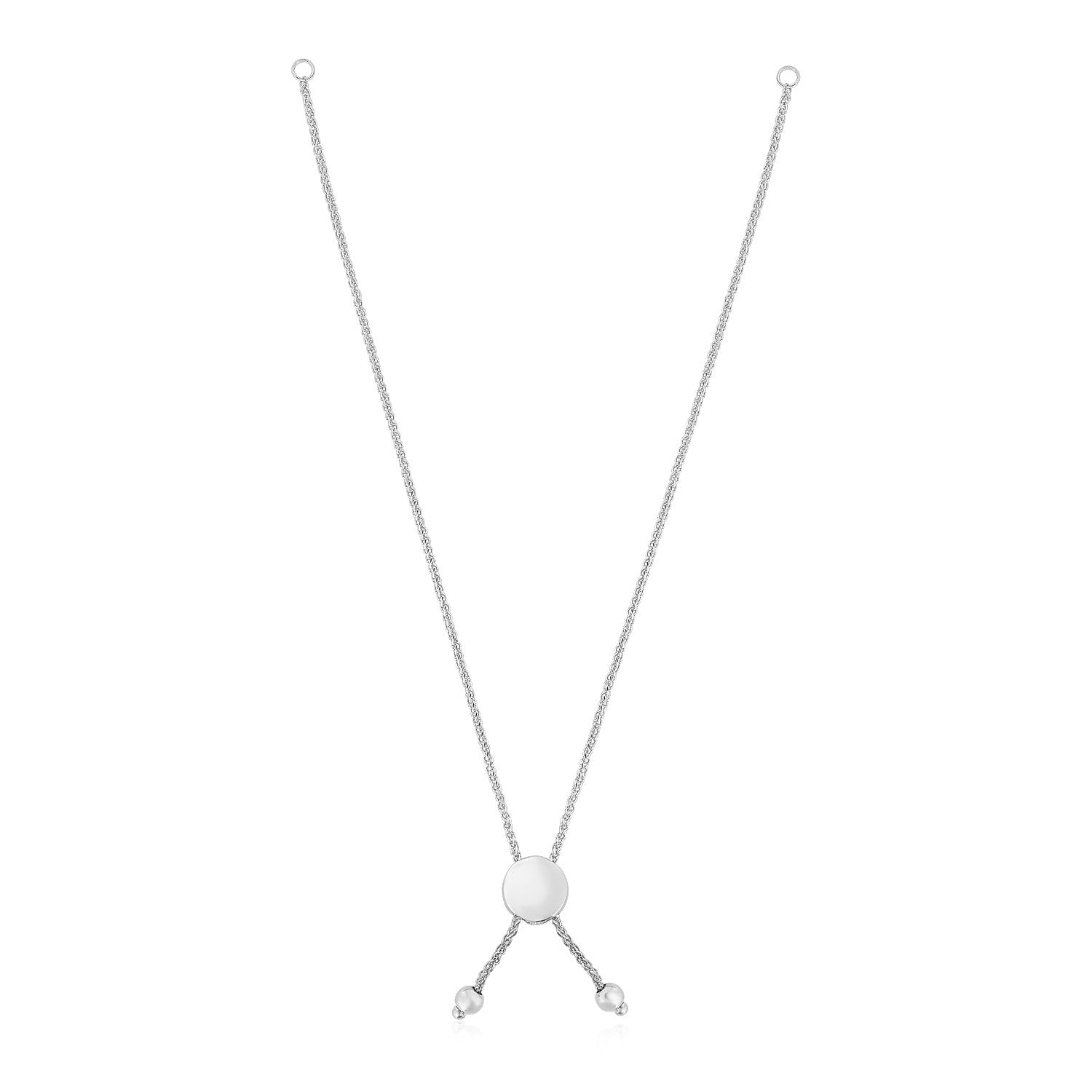14k White Gold 8 inch Adjustable Friendship Bracelet Chain with Disc Slide - 8'' - Apparel & Accessories