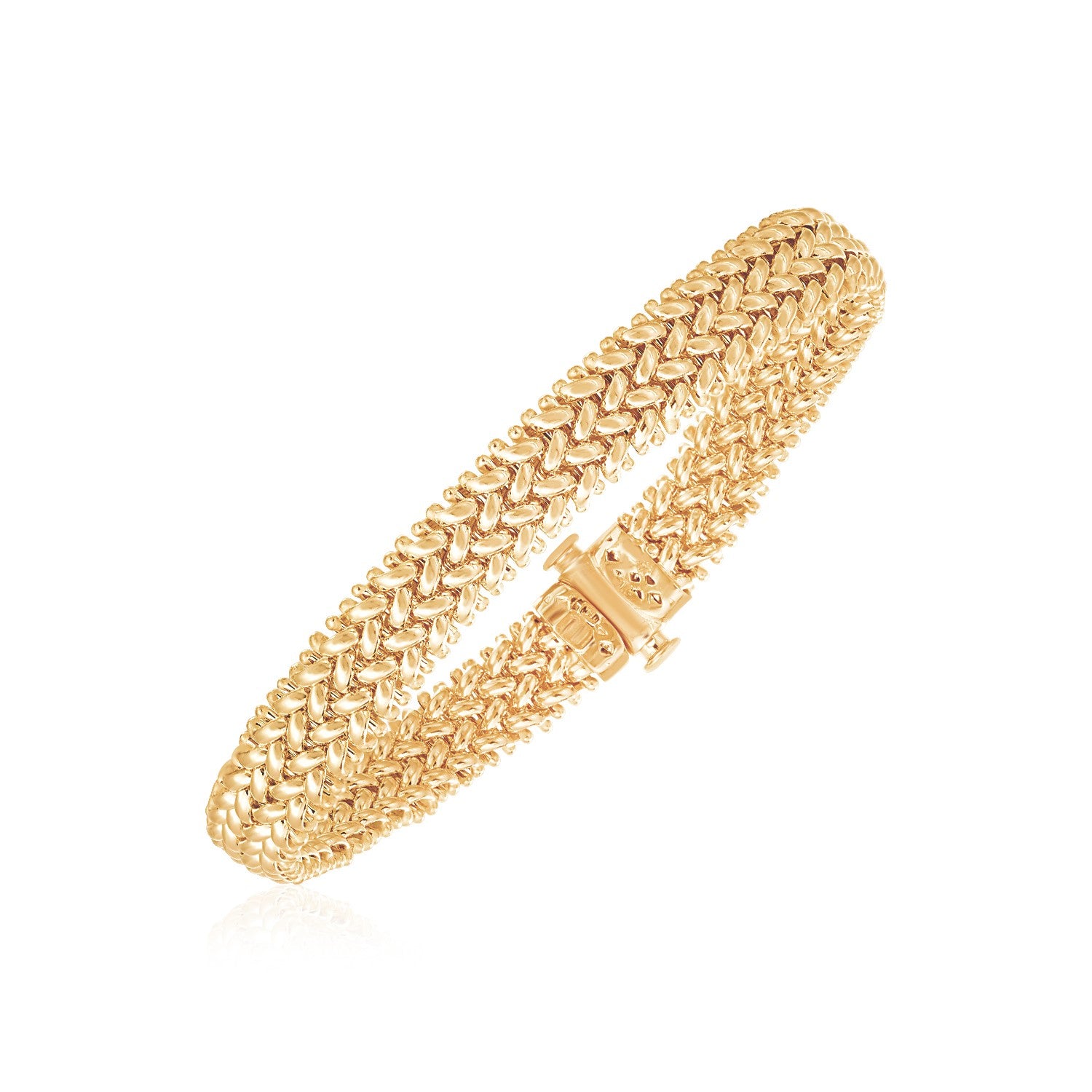 14k Yellow Gold High Polish Thick Braided Bracelet (8.8mm) - 7'' - Apparel & Accessories