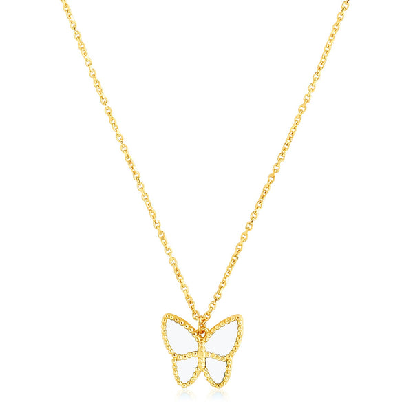 14k Yellow Gold High Polish Butterfly Peral Paste Necklace - 18'' - Apparel & Accessories