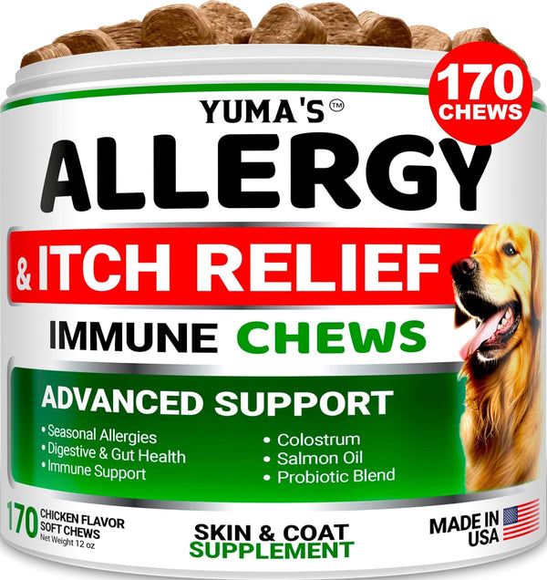 YUMA'S Dog Allergy Relief Chews   Dog Itching Skin Relief Treatment Pills   170 Treats   Anti Itch for Dogs   Itchy and Paw…