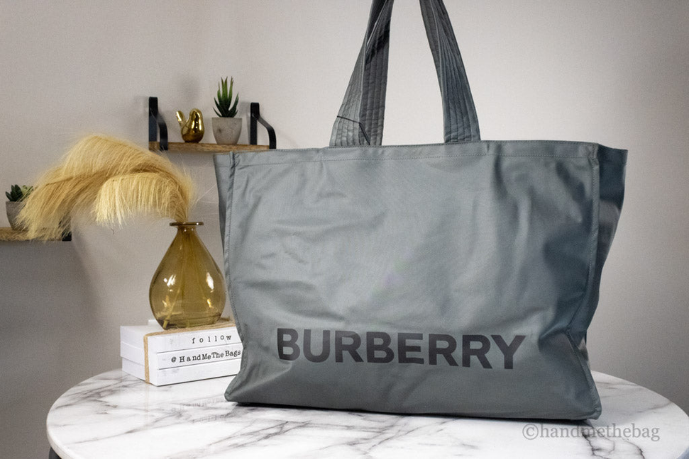 Burberry Trench Charcoal Grey Extra Large Nylon Branded Tote - 1 - Bags & Wallets