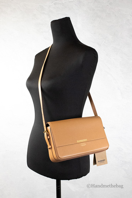 Burberry Grace Small Nutmeg Leather Flap Crossbody Clutch Handbag - 1 - Bags & Wallets