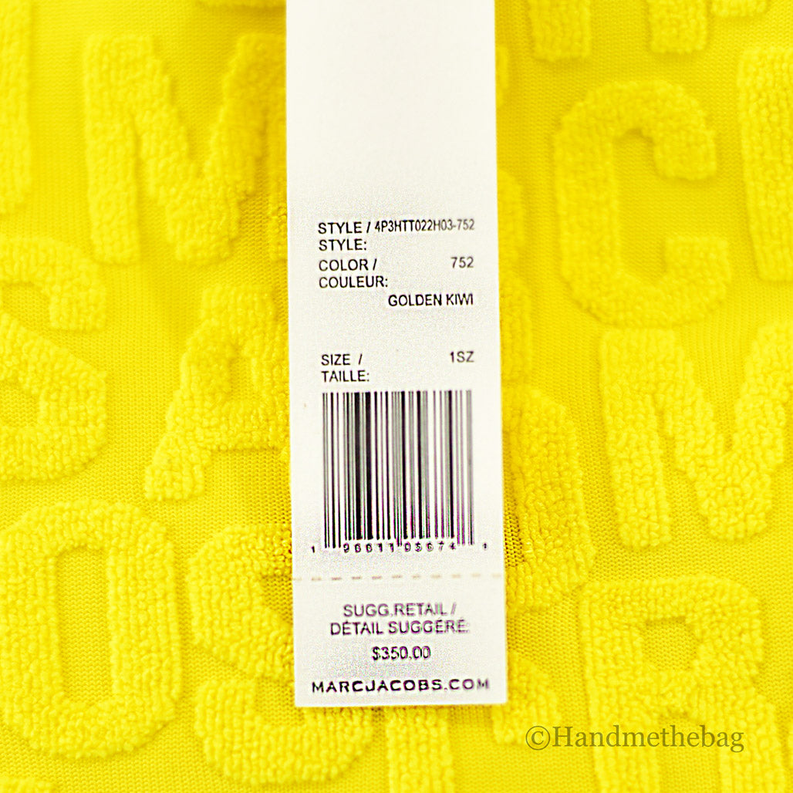 Bright yellow terry monogram tote with style and color retail label tag