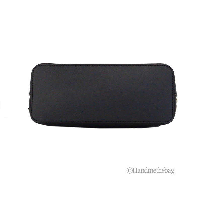 Black crossbody bag back panel with smooth finish and top zipper