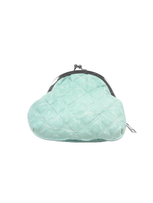 Light blue rose clutch bag with quilted pattern and kiss-lock clasp