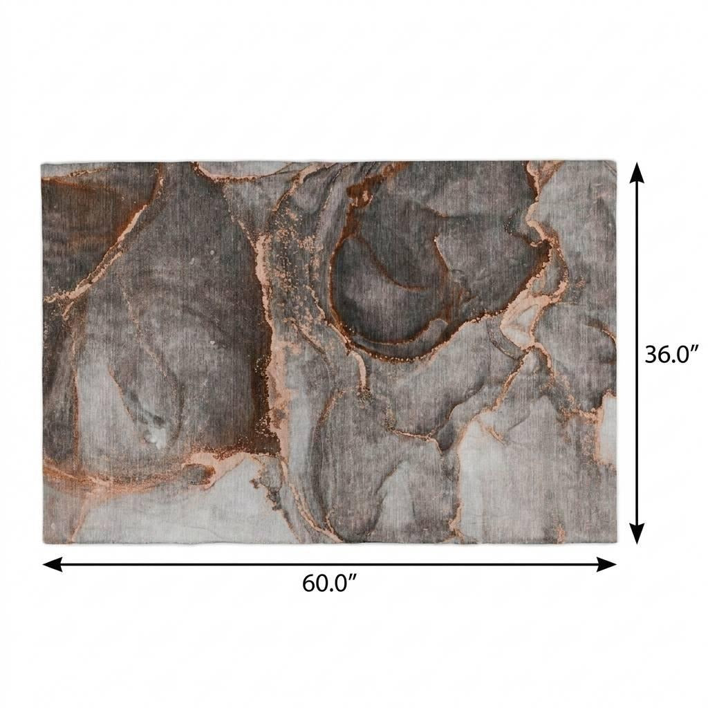 3' X 5' Peach And Gray Abstract Shag Washable Area Rug With UV Protection - Home & Garden