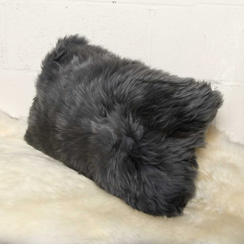 12" X 20" X 5" Gray Sheepskin  Pillow - Home Decor