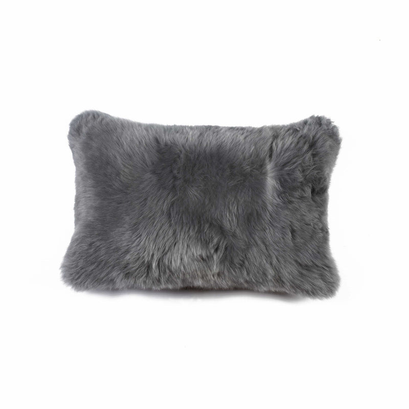 12" X 20" X 5" Gray Sheepskin  Pillow - Home Decor