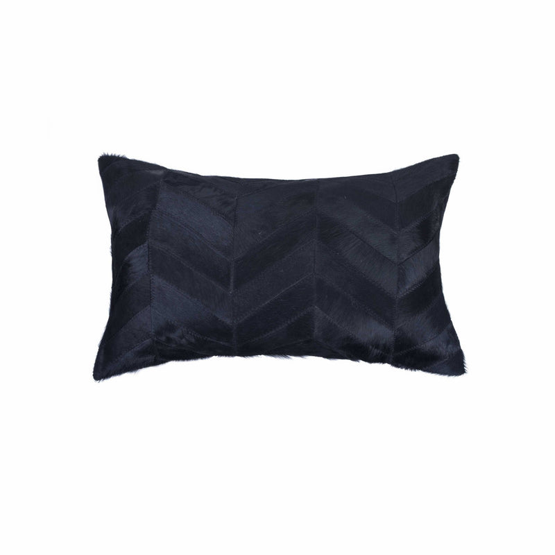 12" X 20" Black Cowhide Throw Pillow - Home Decor
