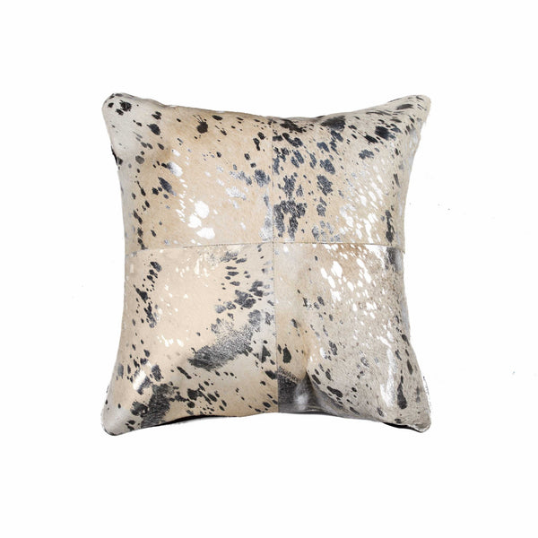 18" Silver And Gray Cowhide Throw Pillow - Home Decor