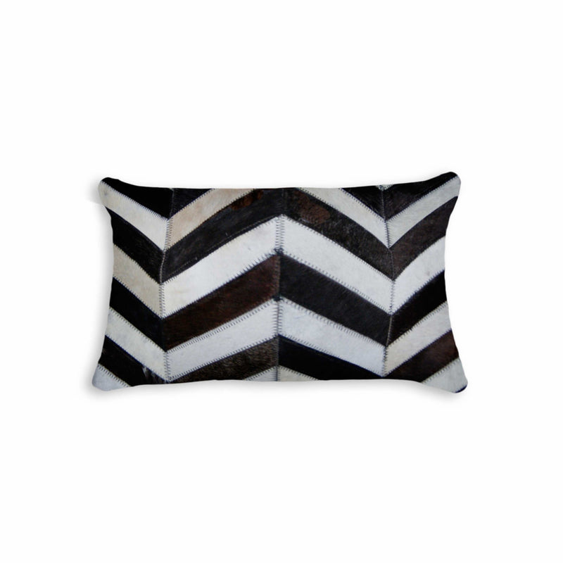 12" X 20" Chocolate Brown and Off White Chevron Cowhide Throw Pillow - Home Decor