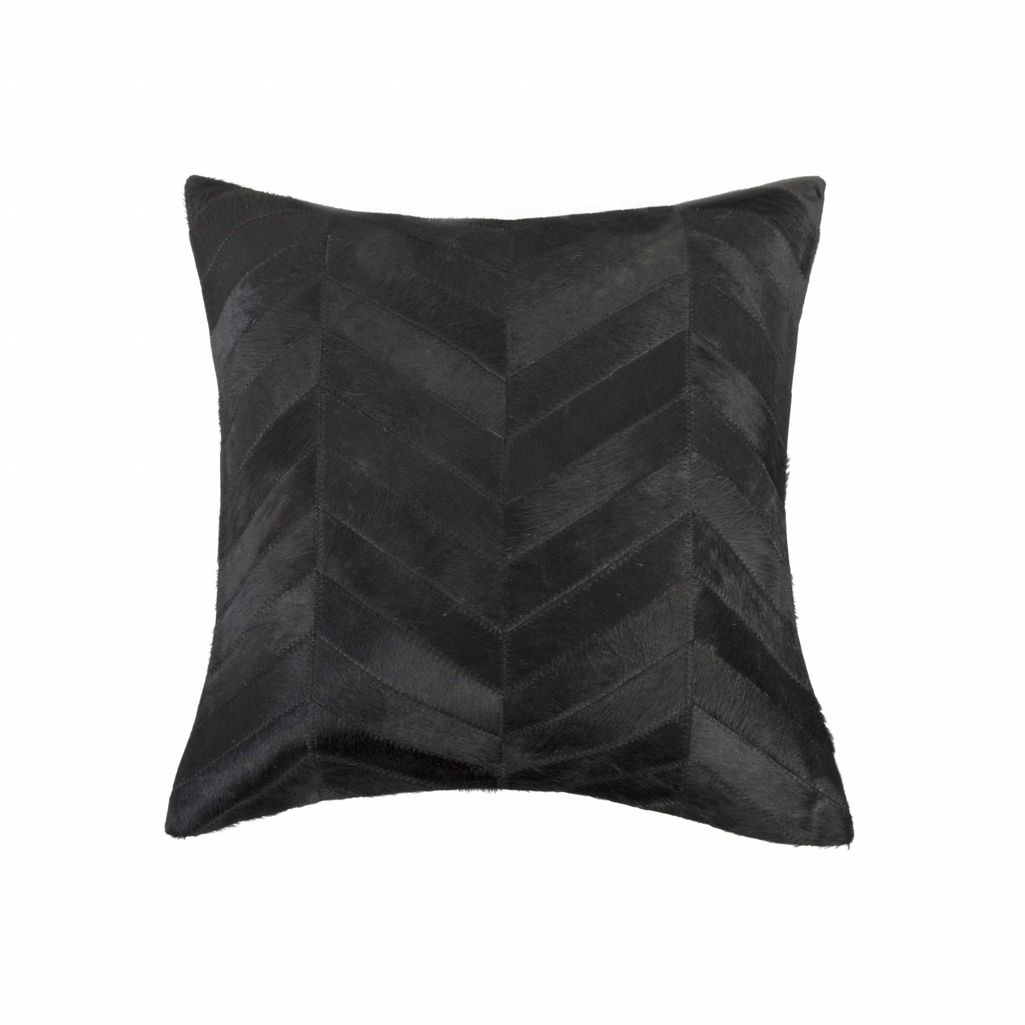 18" Black Cowhide Throw Pillow - Home & Garden
