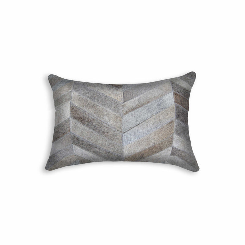 12 X 20 Gray Chevron Cowhide Throw Pillow - Home Decor