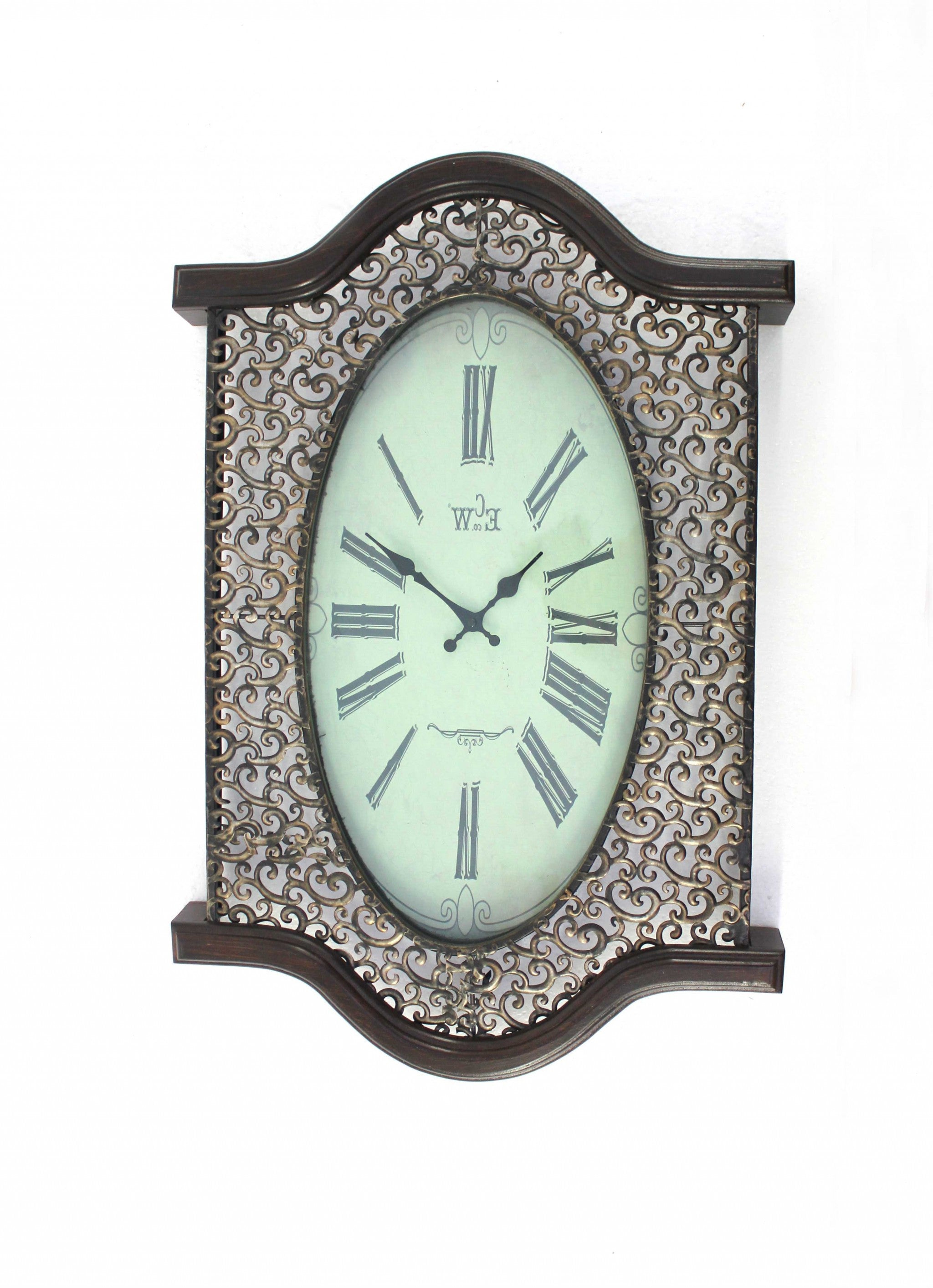 20" Oval Antiqued Bronze Wood and Glass Analog Wall Clock - GreatEagleInc