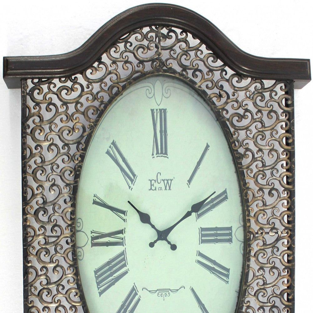 20" Oval Antiqued Bronze Wood and Glass Analog Wall Clock - GreatEagleInc