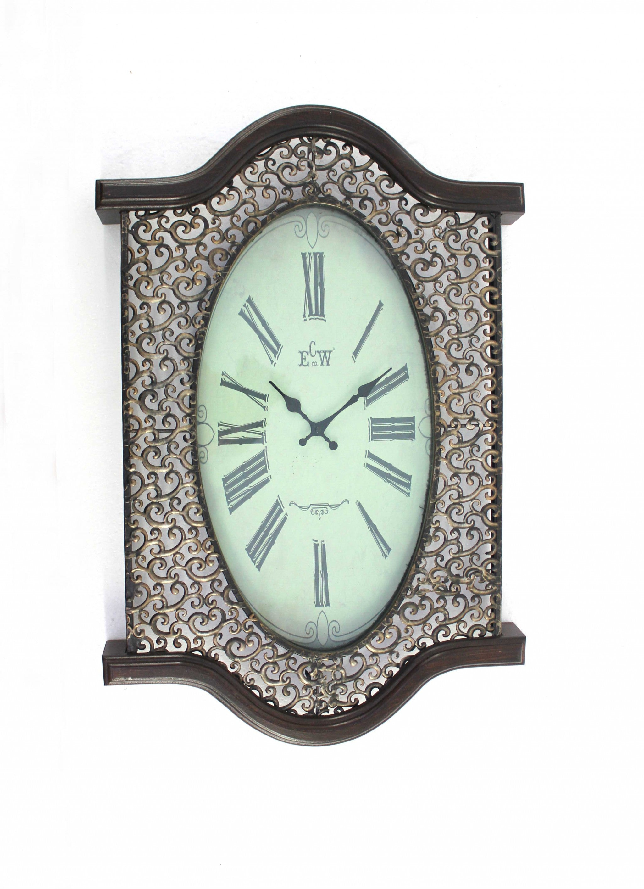 20" Oval Antiqued Bronze Wood and Glass Analog Wall Clock - GreatEagleInc