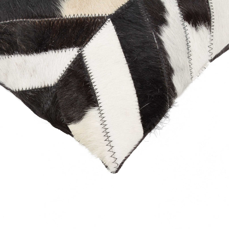 12" X 20" Black and Off White Chevron Cowhide Throw Pillow - Home Decor
