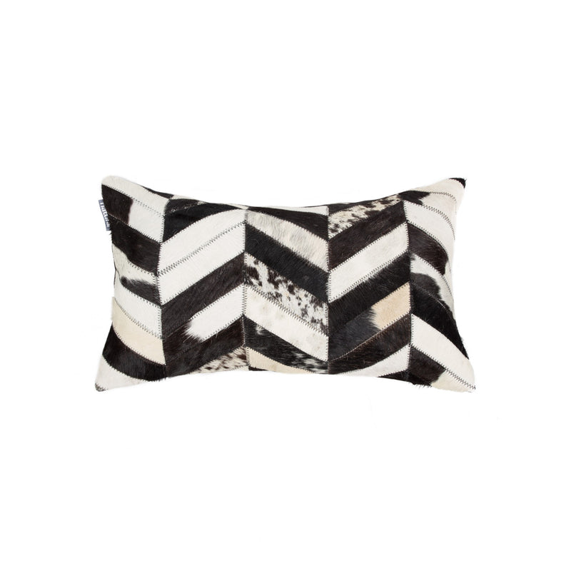12" X 20" Black and Off White Chevron Cowhide Throw Pillow - Home Decor