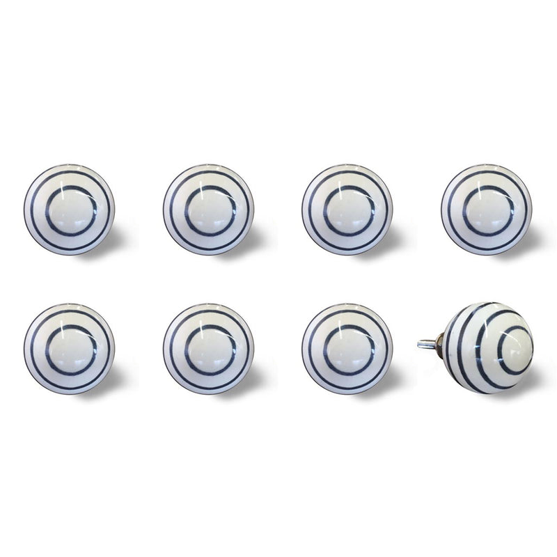 1.5" X 1.5" X 1.5" White Navy Handpainted Ceramic  Knobs 8 Pack