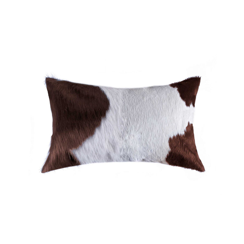 12" X 20" Brown and White Cowhide Throw Pillow - Home Decor