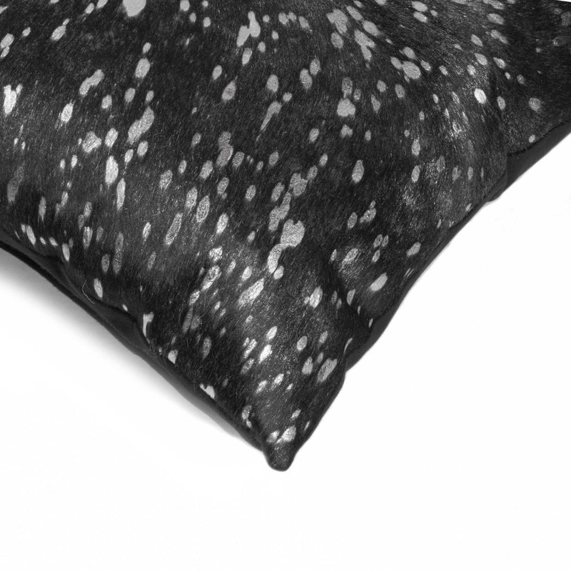 12" X 20" Black and Silver Cowhide Throw Pillow - Home Decor