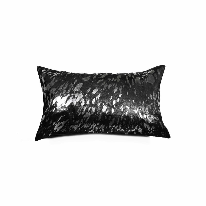 12" X 20" Black and Silver Cowhide Throw Pillow - Home Decor