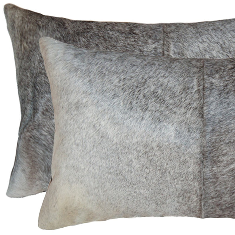 Set of Two 12" X 20" Gray and White Cowhide Throw Pillow - Home Decor