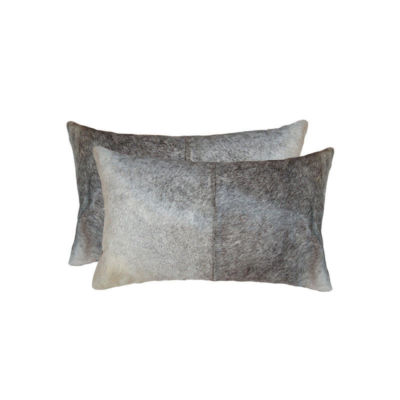 Set of Two 12" X 20" Gray and White Cowhide Throw Pillow - Home Decor
