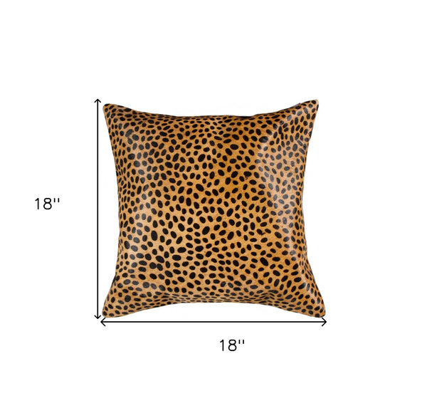 18" X 18" Orange and Black Animal Print Cowhide Zippered Pillow - Home Decor