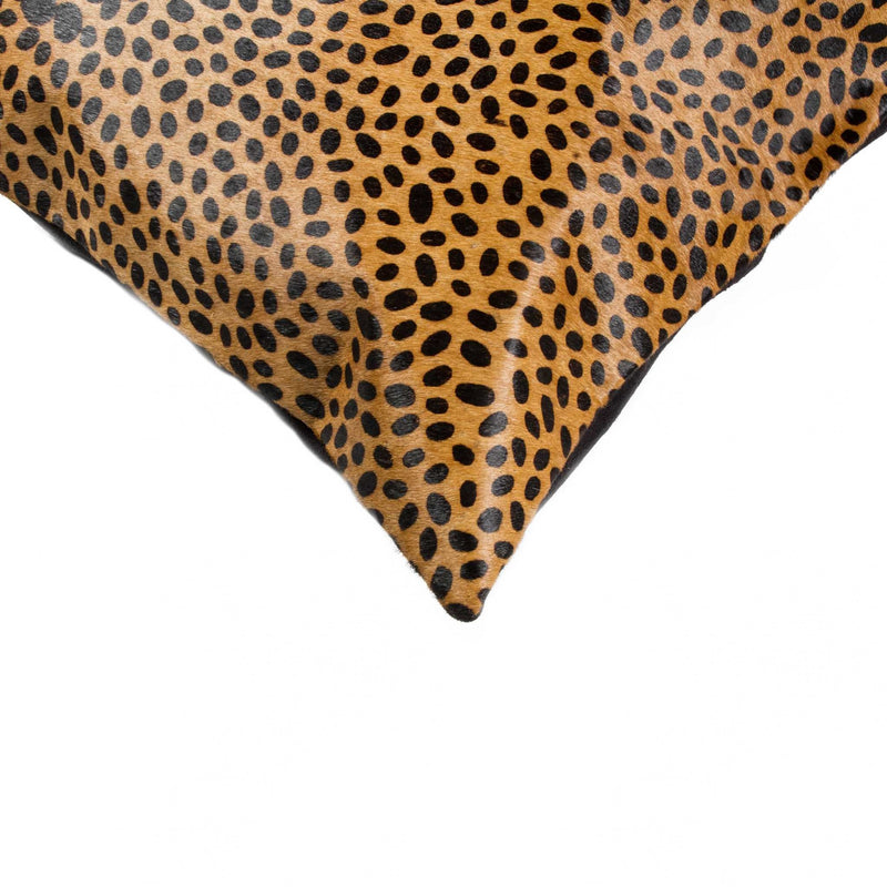 18" X 18" Orange and Black Animal Print Cowhide Zippered Pillow - Home Decor