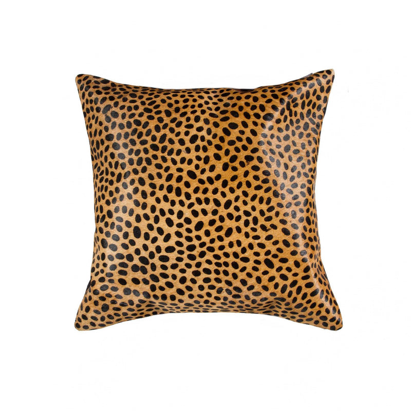 18" X 18" Orange and Black Animal Print Cowhide Zippered Pillow - Home Decor
