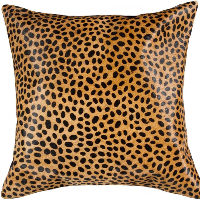 18" X 18" Orange and Black Animal Print Cowhide Zippered Pillow - Home Decor