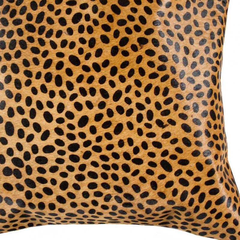 18" X 18" Orange and Black Animal Print Cowhide Zippered Pillow - Home Decor