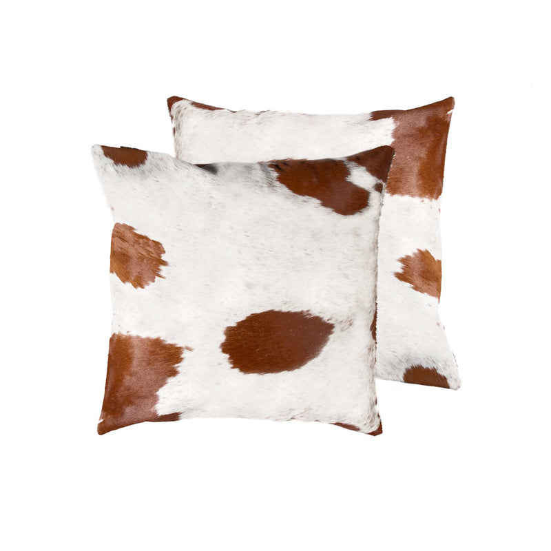 Set of Two 18" Brown And White Cowhide Throw Pillows - Home Decor