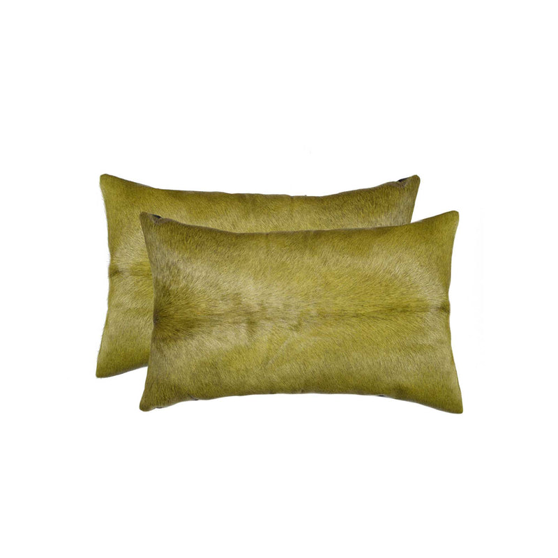 Set of Two 12" X 20" Lime Green Cowhide Throw Pillow - Home Decor