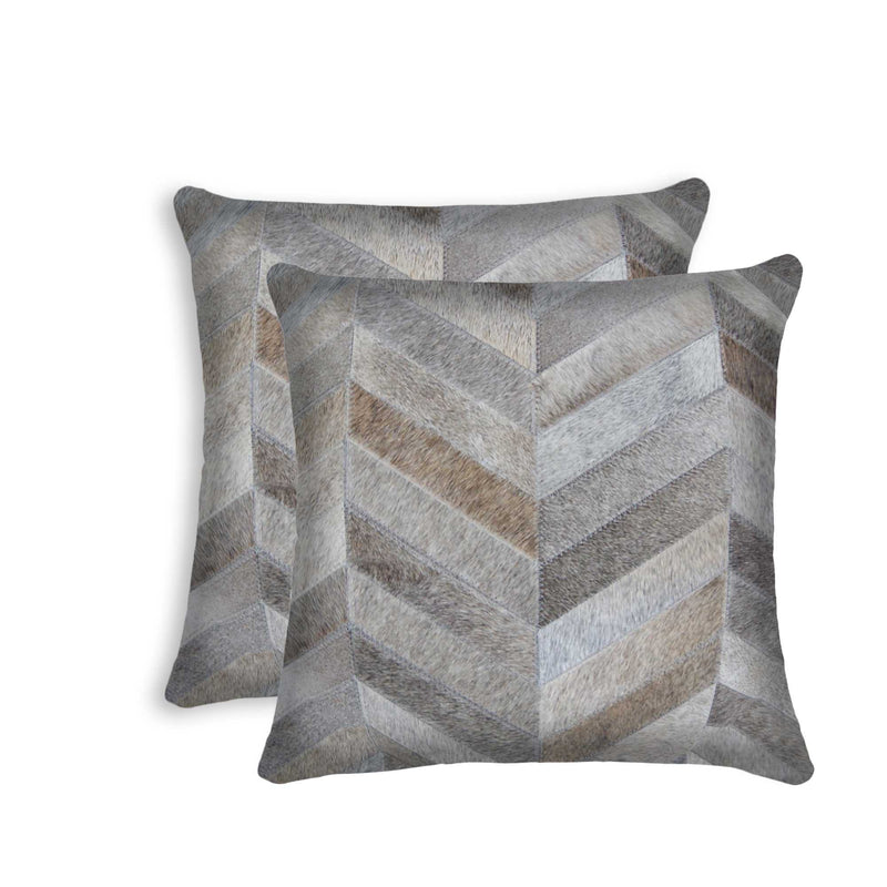 Set of Two 18" Gray Cowhide Chevron Throw Pillows - Home Decor