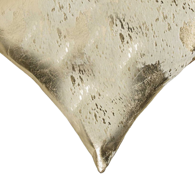 18" Beige And Gold Cowhide Throw Pillow - Home Decor