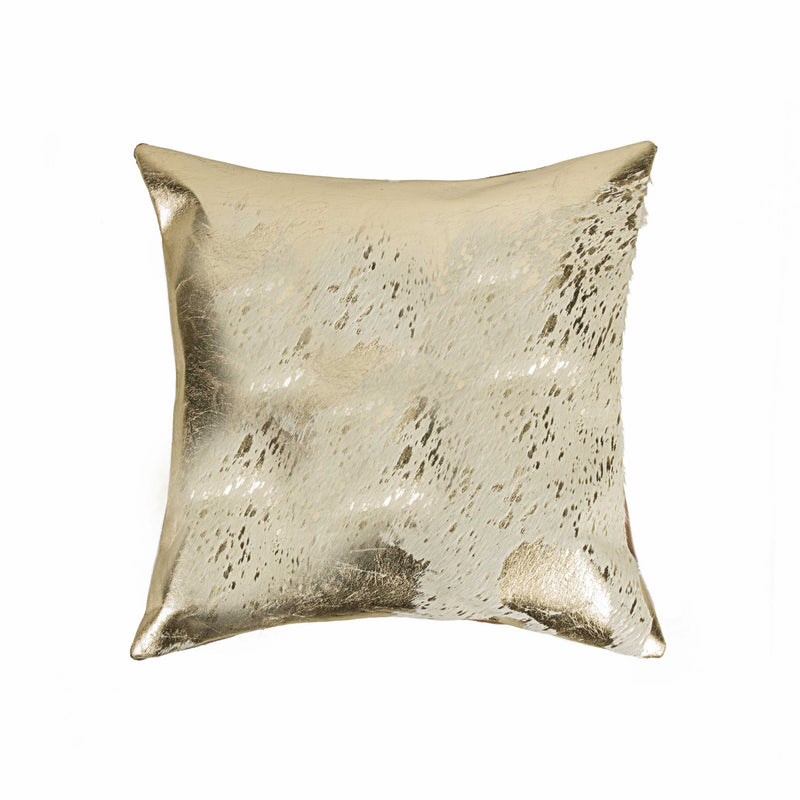 18" Beige And Gold Cowhide Throw Pillow - Home Decor