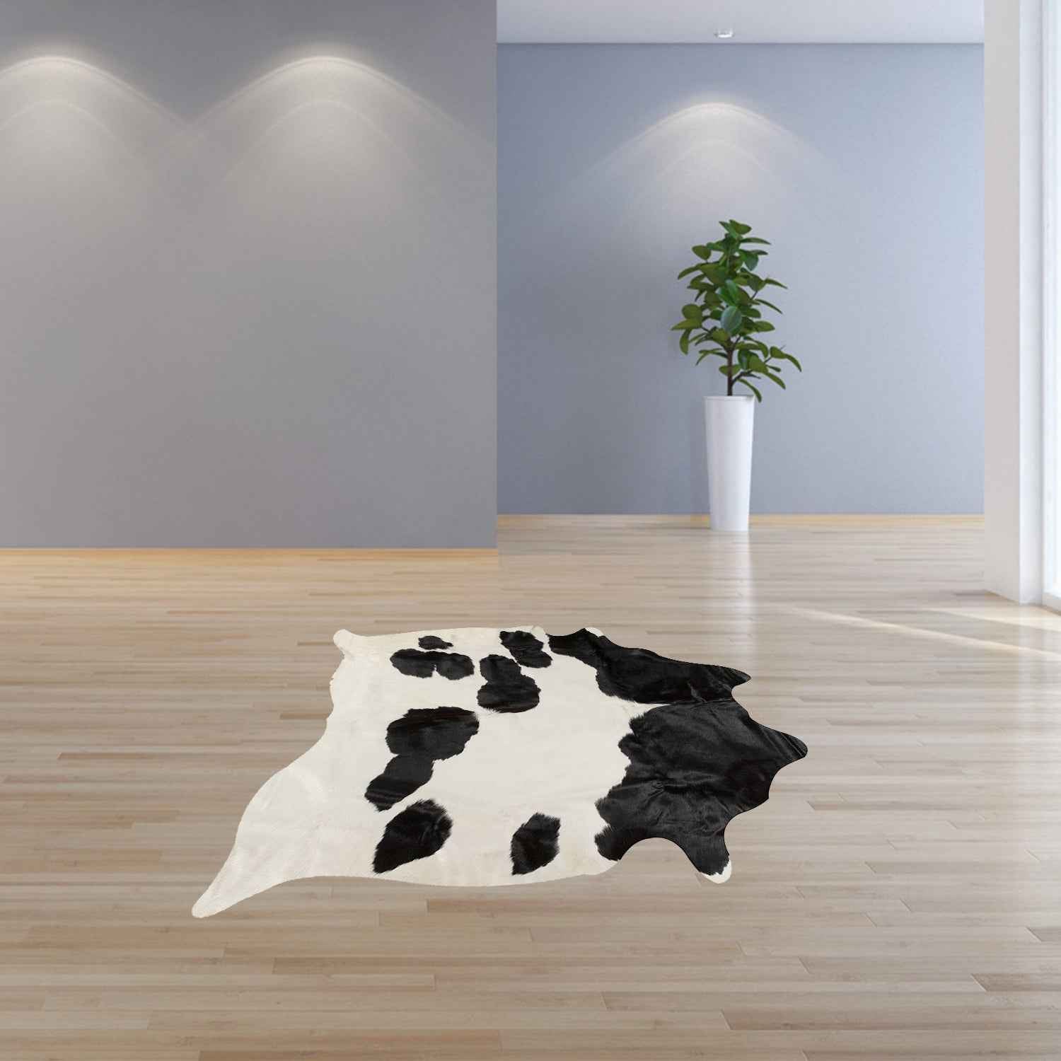 72" X 84" White And Black Cowhide  Rug