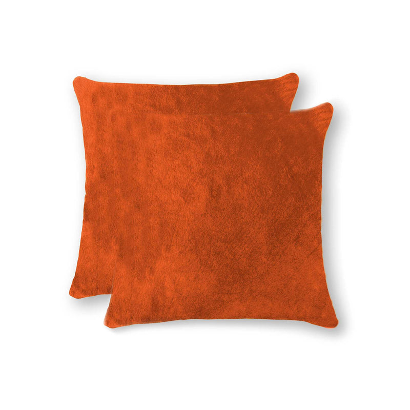Set of Two 18" Orange Genuine Cowhide Throw Pillows - Home Decor