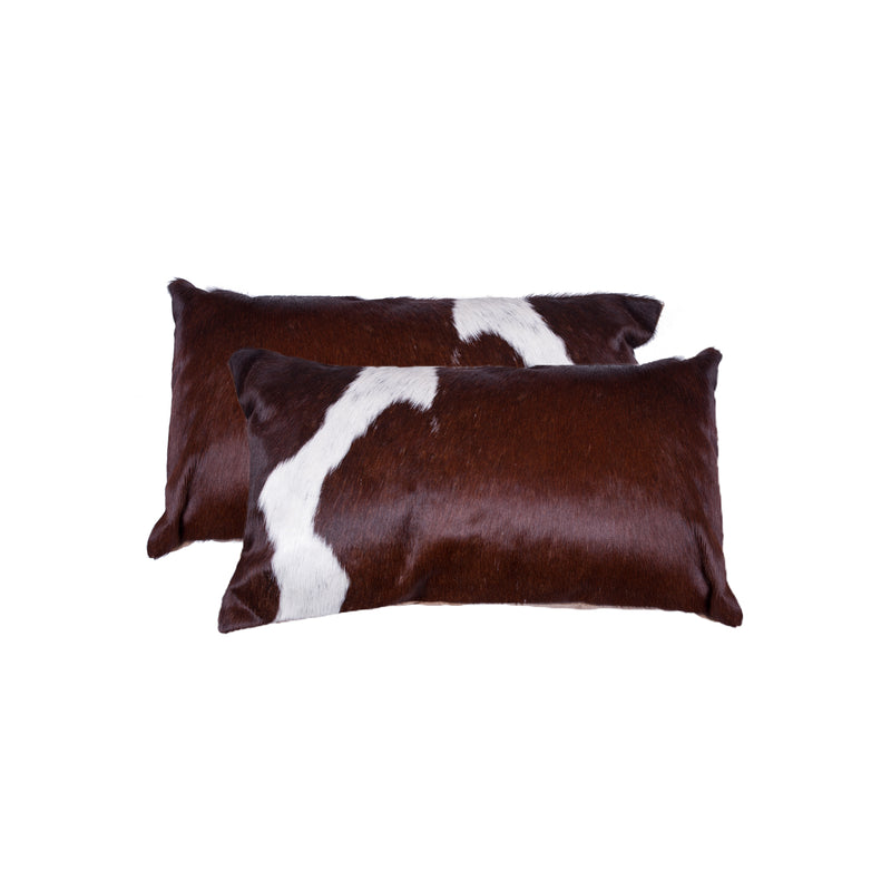 12" X 20" X 5" Chocolate And White Cowhide  Pillow 2 Pack - Home Decor
