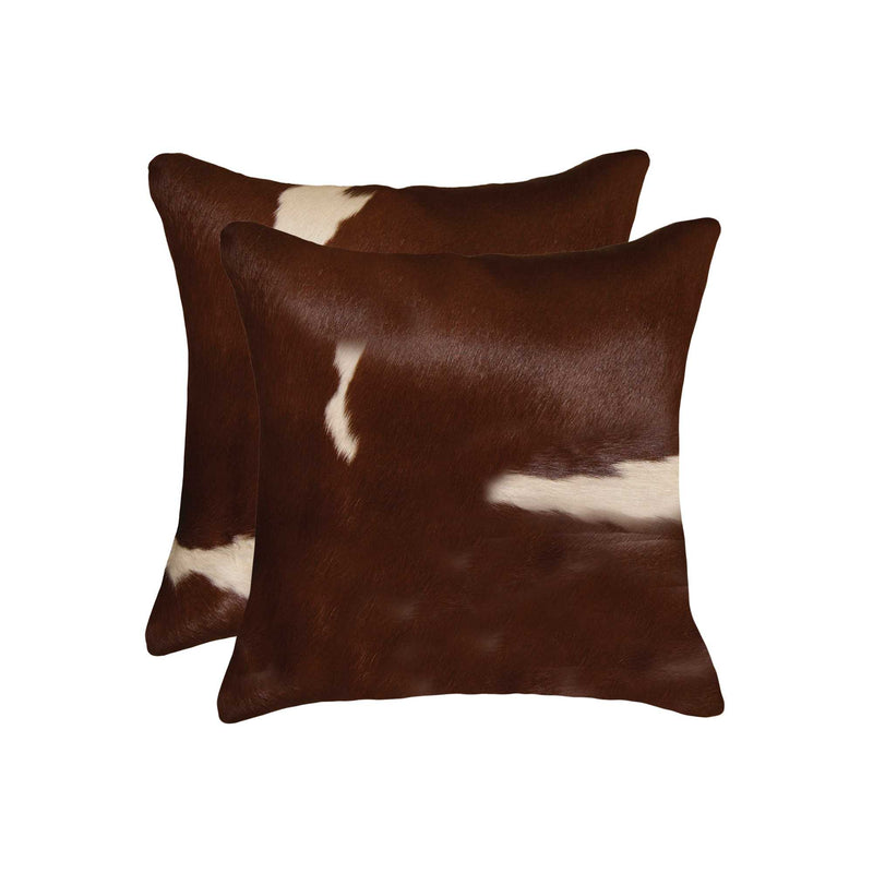 Set of Two 18" Brown And White Cowhide Throw Pillows - Home Decor