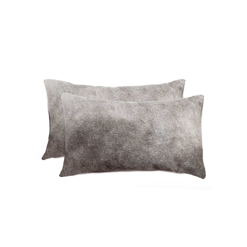 Set of Two 12" X 20" Gray Cowhide Throw Pillow - Home Decor