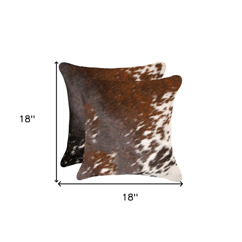 Set of Two 18" Brown and White Cowhide Throw Pillow - Home Decor